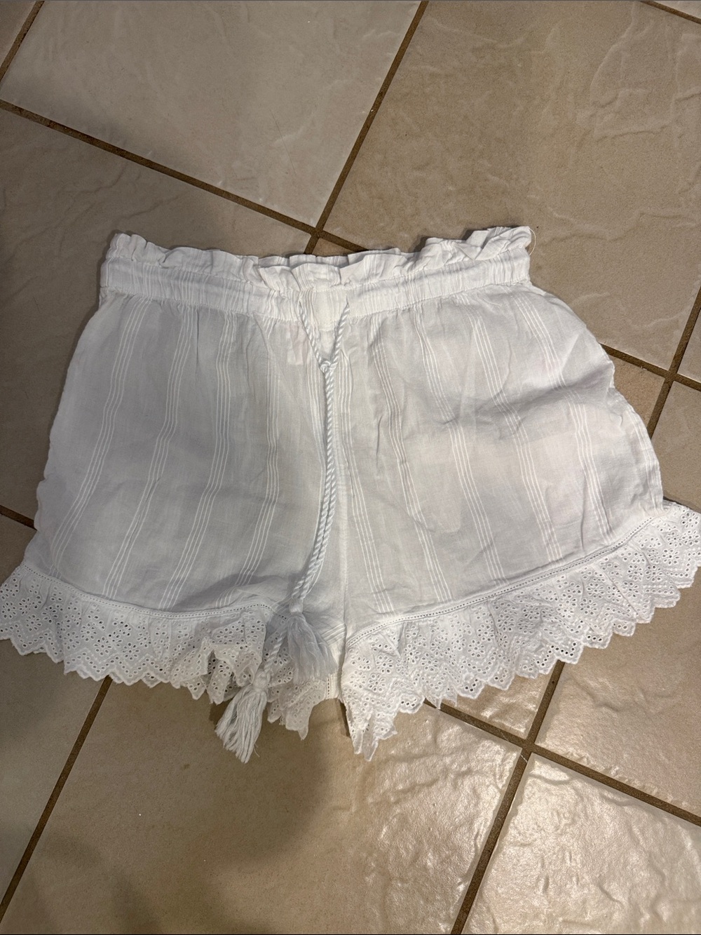 Shabby Chic White High-Waist Lace-Trim Women’s Shorts